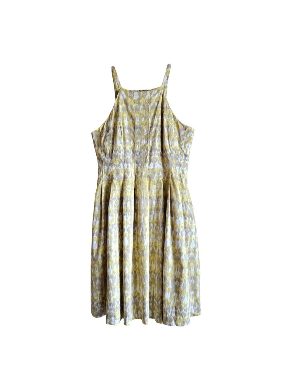 CALVIN KLEIN Women 12 Dress Watercolor Yellow Lavender White Sleeveless Flared